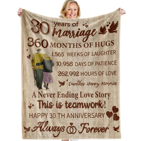 Kainsy Gift for 30th Wedding Anniversary,30th Pearl Wedding Anniversary Gifts Happy Anniversary Couple Gifts for Wife Husband Dad Mom Him Her Anniversary Decorations Blanket(60"x80")