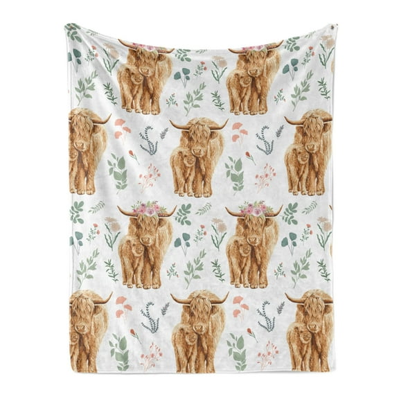Kainsy Highland Cow Blanket, Cute Farm Animal Flannel Throw for Kids, Girls, Boys, 30x40 inch