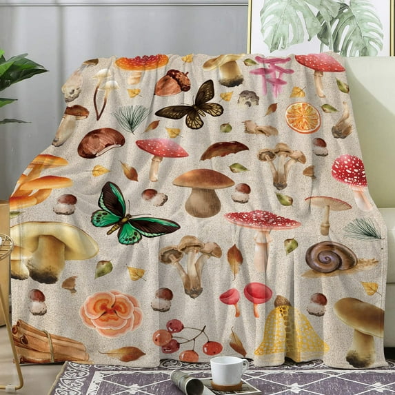 Kainsy Paready Mushroom Blanket Flannel Vintage Mushrooms Throw Blanket Cozy Mushroom Gifts for Adults Kids Soft Plant Throw Wild Forest Plush Mushrooms Fleece Blanket for Couch Sofa Camping (40"x50")