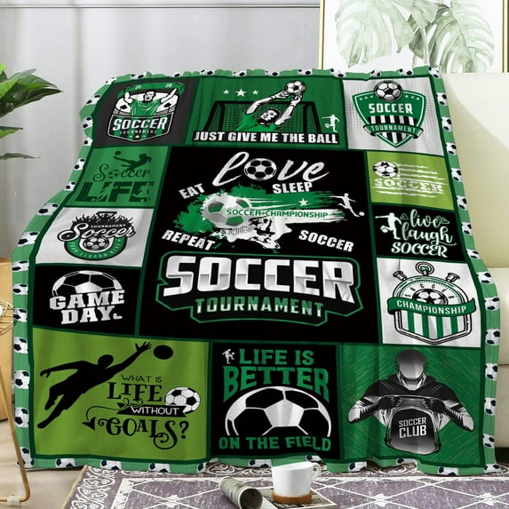Kainsy Paready Soccer Blanket Soccer Lovers Gifts for Kids Boys Soft Flannel Soccer Throw Blanket Cozy Fleece Plush for All Season Green Soccer Sport Lover Blanket for Bed Sofa Camping Couch (40"x50")