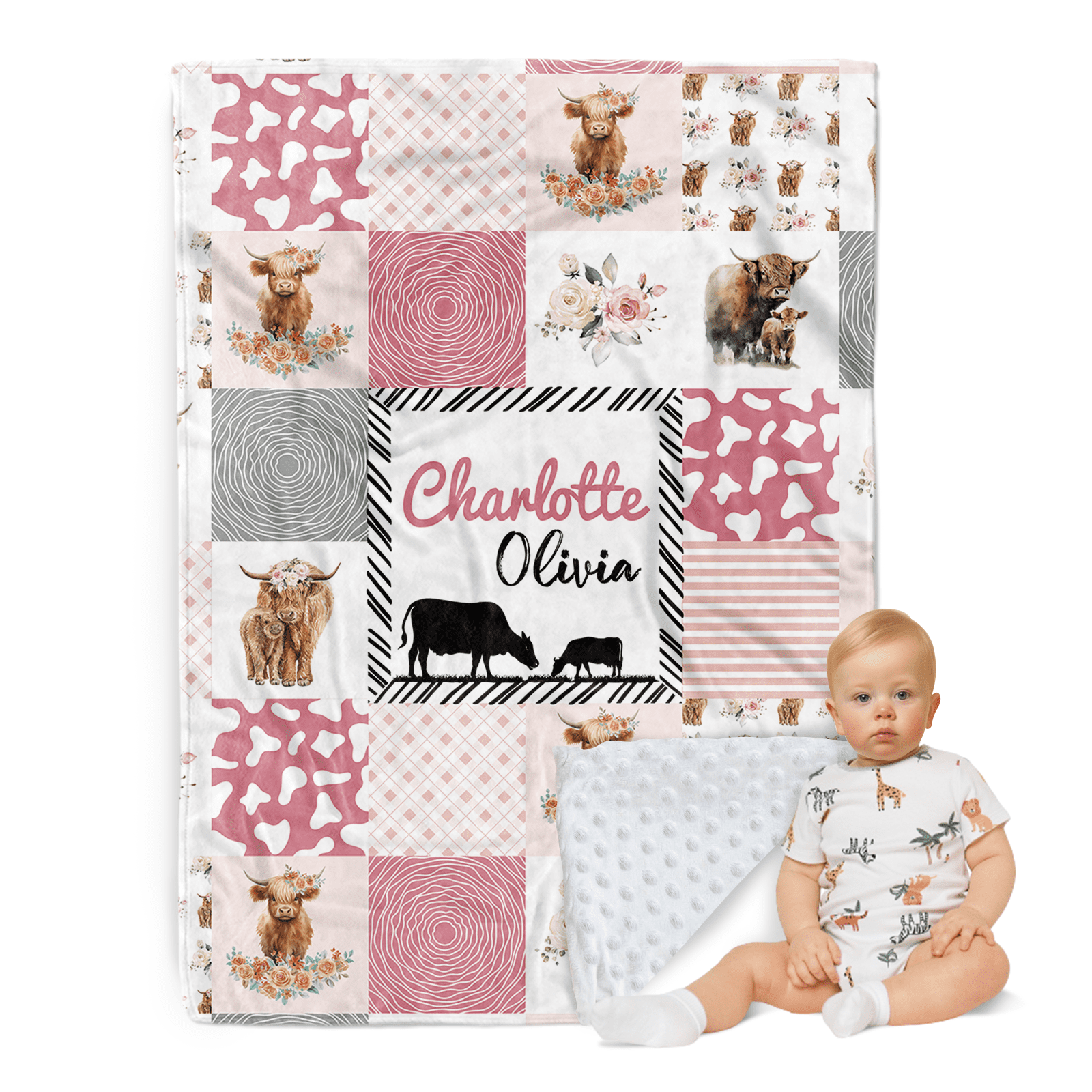 Personalized Baby Blanket - Double Layer Plush With 3D Sensory Dots, 47x60 Inches, Custom Name