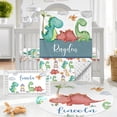 thumbnail image 1 of Kainsy Personalized Baby Crib Bedding Set - Custom Name Cartoon Dinosaur 3 Piece Set - Soft Blanket, Fitted Sheet, Room Rug for Newborn Boys and Girls - Shower Gift(Fixed Size), 1 of 9