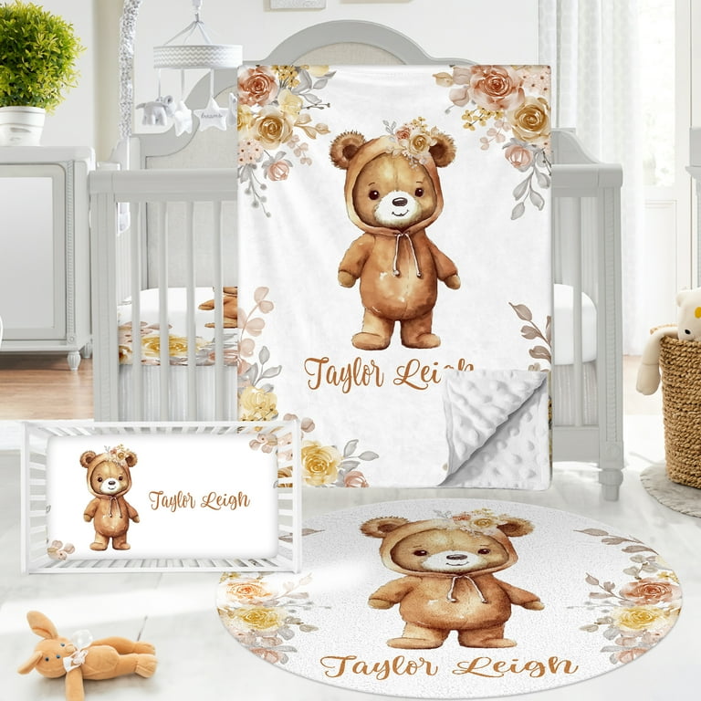 Kainsy Personalized Baby Crib Bedding Set Custom Name Teddy Bear