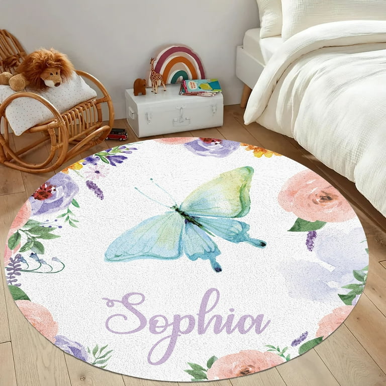 Kainsy Personalized Butterfly Area Rug for Baby Girls Boys
