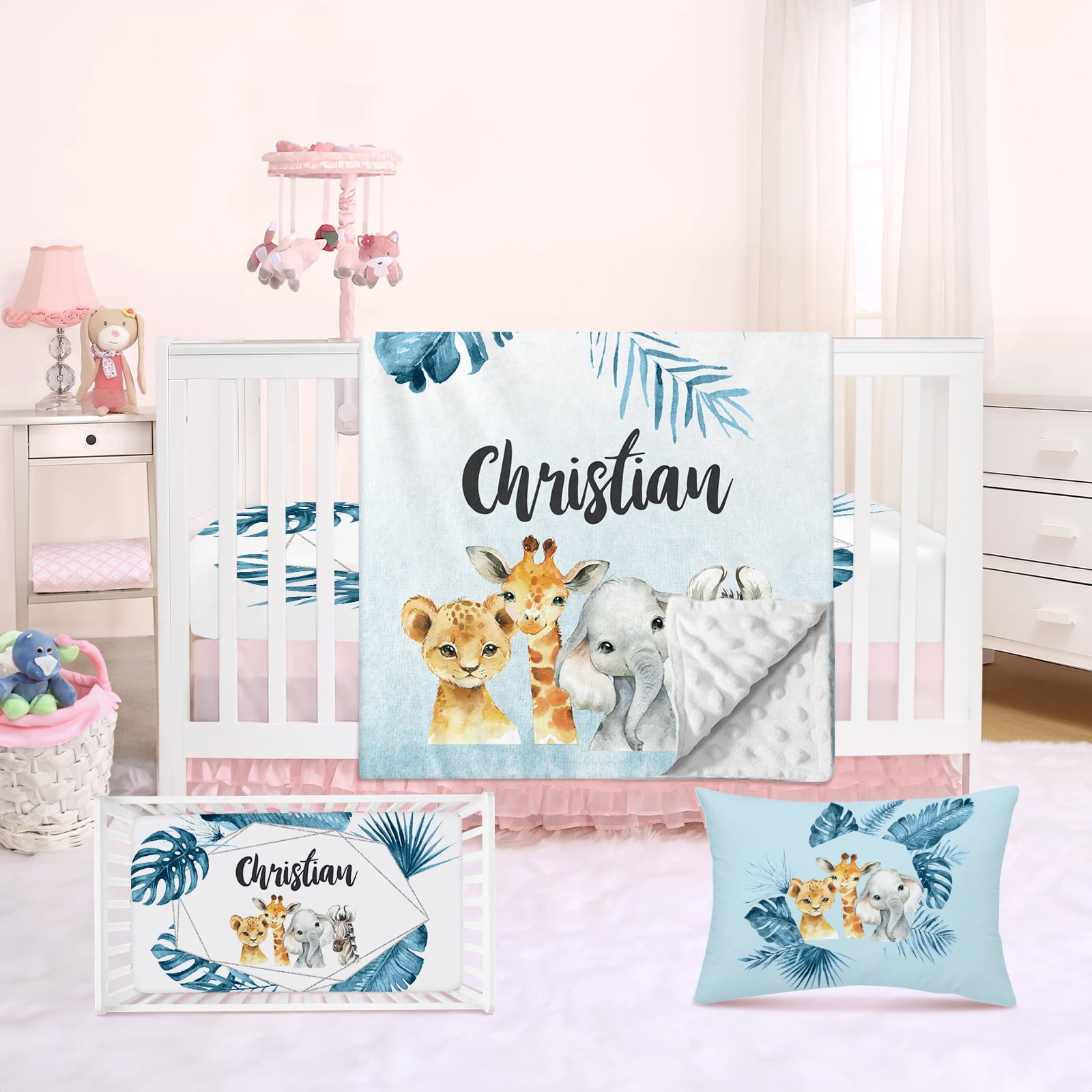 Personalized Crib Bedding Set Baby Boy Girl: Custom Name Pink