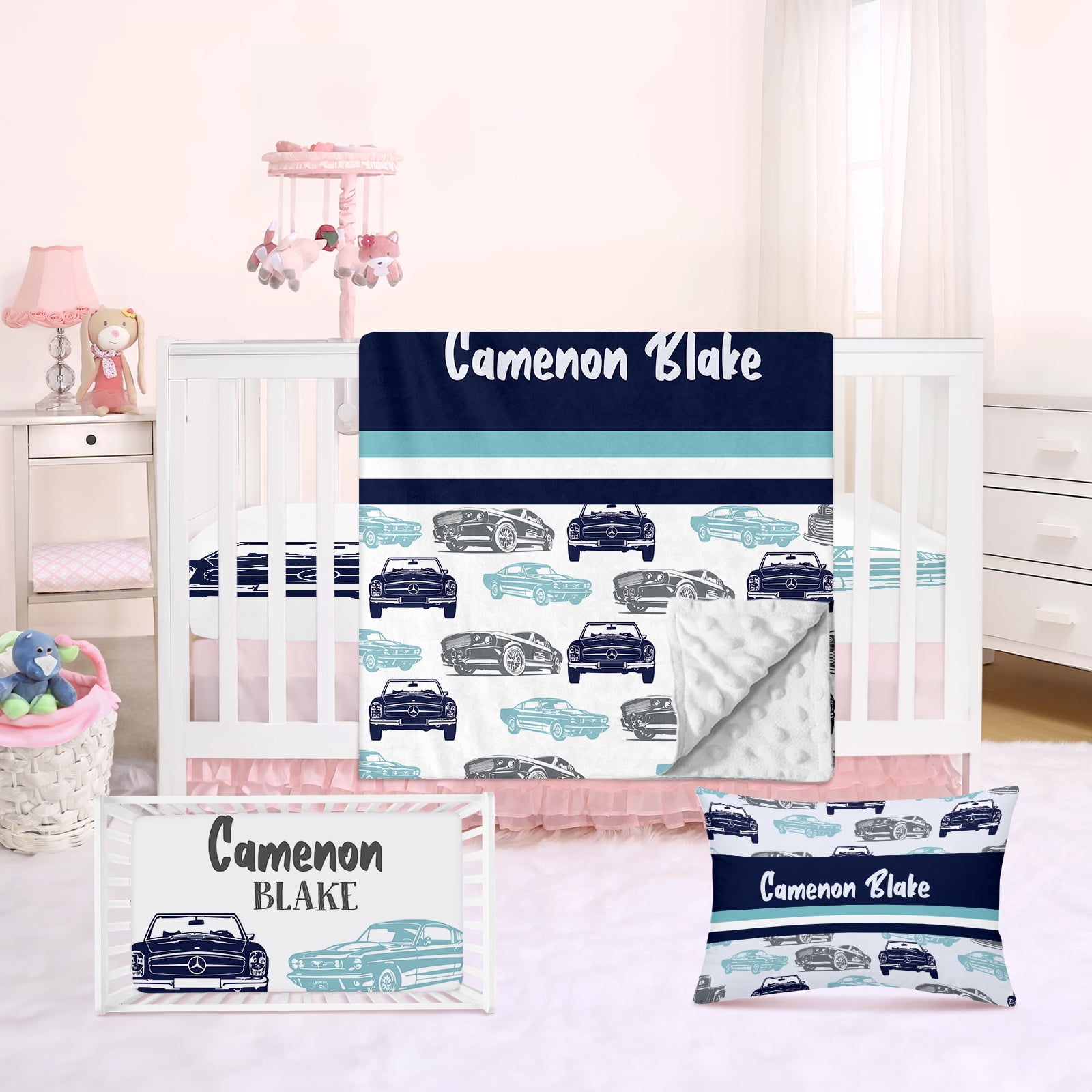Personalized Baby Girl Crib Bedding Set With Name - 2 Piece Ladybug Nursery Set With Comforter & Fitted Sheet