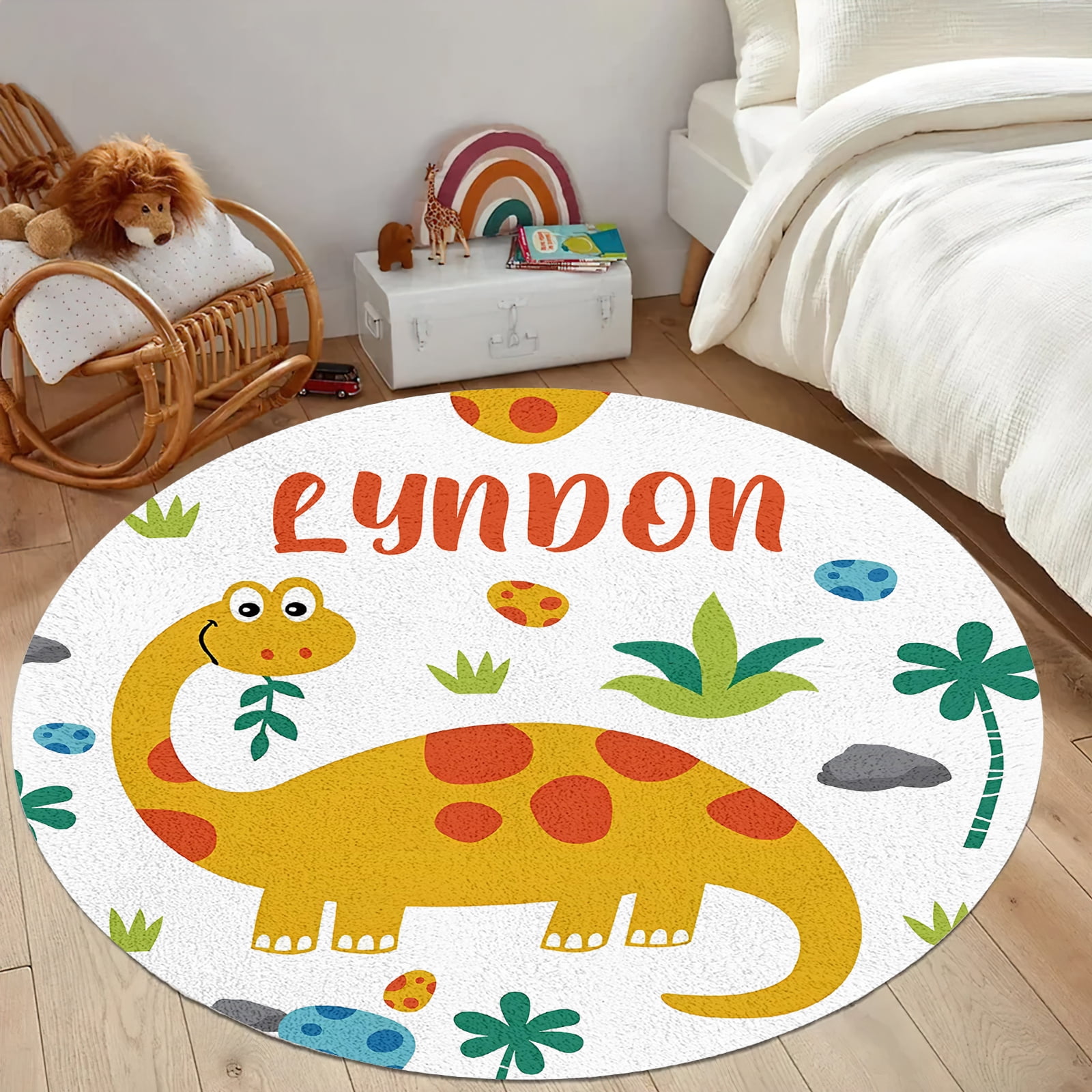 Infant Rugs Kainsy Personalized Dinosaur Infant Rug for Toddlers: White Baby Circle ...