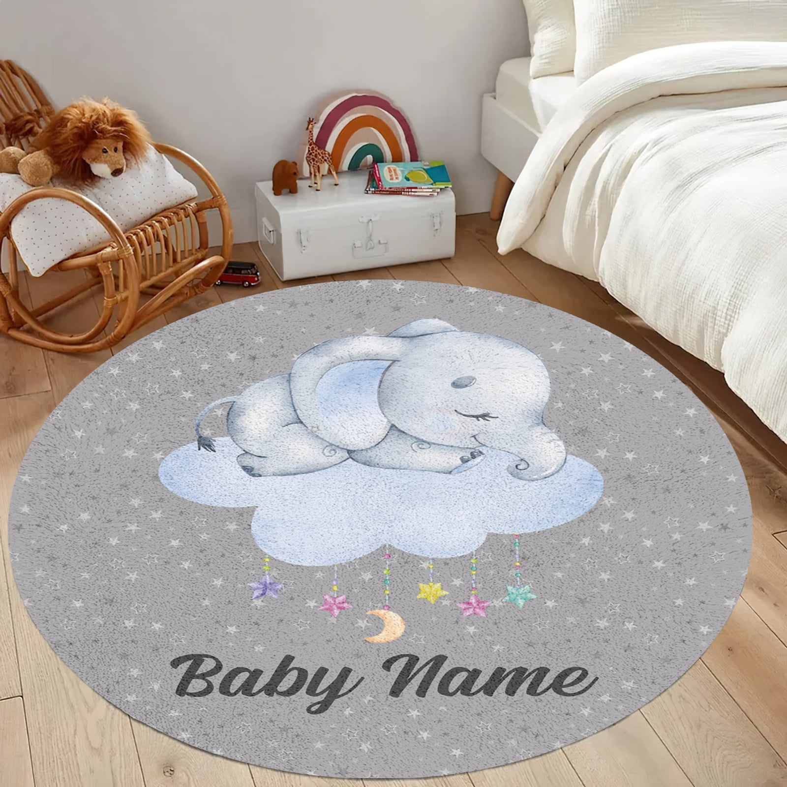 Kainsy Personalized Elephant Baby Toddler Rugs for Baby Boys Girls