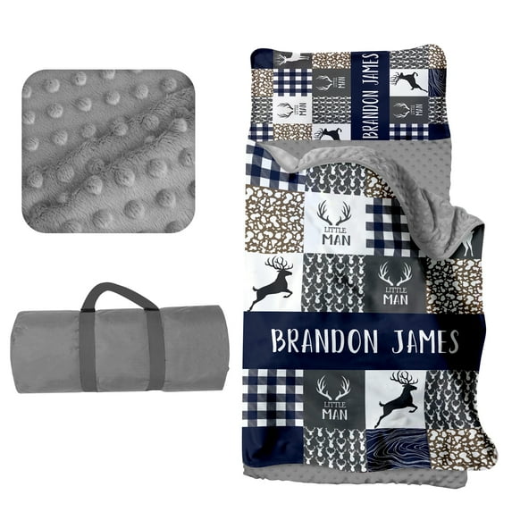 Kainsy Personalized Toddler Boys Nap Mat with Nap Blanket, Custom Name Toddler Nap Mats for Preschool Kindergarten, Custom Deer Boys Sleeping Bag with Pillow Cover Thick Padded