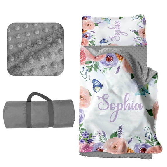 Kainsy Personalized Toddler Nap Mat for Boys Girls, Custom Name Kids Nap Mats for Daycare Preschool Kindergarten, Personalized Butterfly Girls Sleeping Bag with Pillow Cover Blanket Set