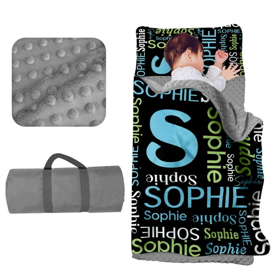 Kainsy Personalized Toddler Nap Mat for Daycare - Evulum Kids Sleeping Bag with Pillow and Blanket for Preschool Kindergarten, Custom Name Monogrammed Nap Mats Large Soft Black