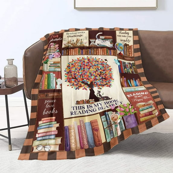 Kainsy Reading Blanket for Book Lovers Gifts Blankets for Kids Librarian Gifts Throw Blanket Book Club Bookworm Gift Soft Plush Lightweight Flannel Fleece Blanket All Season for Couch Sofa(60"x80")