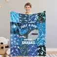 thumbnail image 1 of Kainsy Shark Blanket for Baby Just a Boy Who Loves Sharks Blanket Ocean Animals Throw Blankets Gifts for Kids Toddler Warm Lightweight Flannel Fleece Blanket for Nursery, Blue(50"x60"), 1 of 8