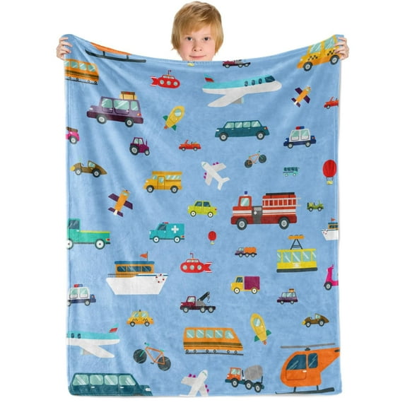Kainsy Transportation Blanket, Construction Car Blanket for Boys, Soft Fleece Kids' Small Truck Blanket for Bed Couch Sofa, Cartoon Vehicles Christmas Birthday Gifts for Boys(60"x80")