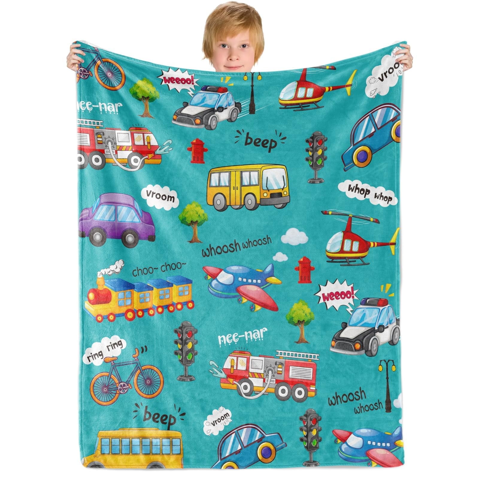 Custom Photo Blanket For Kids - 50x60 Inches, Personalized With Photo & Name, Car Racing Design