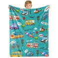 thumbnail image 1 of Kainsy Vehicles Blanket for Boys Kids, Cartoon Car Learning Throw Blanket for Boys, Cute Bus Fire Truck Kids Blanket Soft Warm Throw Blanket Transportation Gifts for Car Fans(40"x50"), 1 of 8