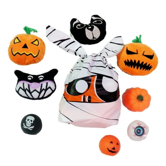 Kainuan 8Pcs Pet Squeaky Toy Bite Resistance Funny Pet Toy Halloween Dog Cat Pumpkin Plush Chew Toy Pet Supplies
