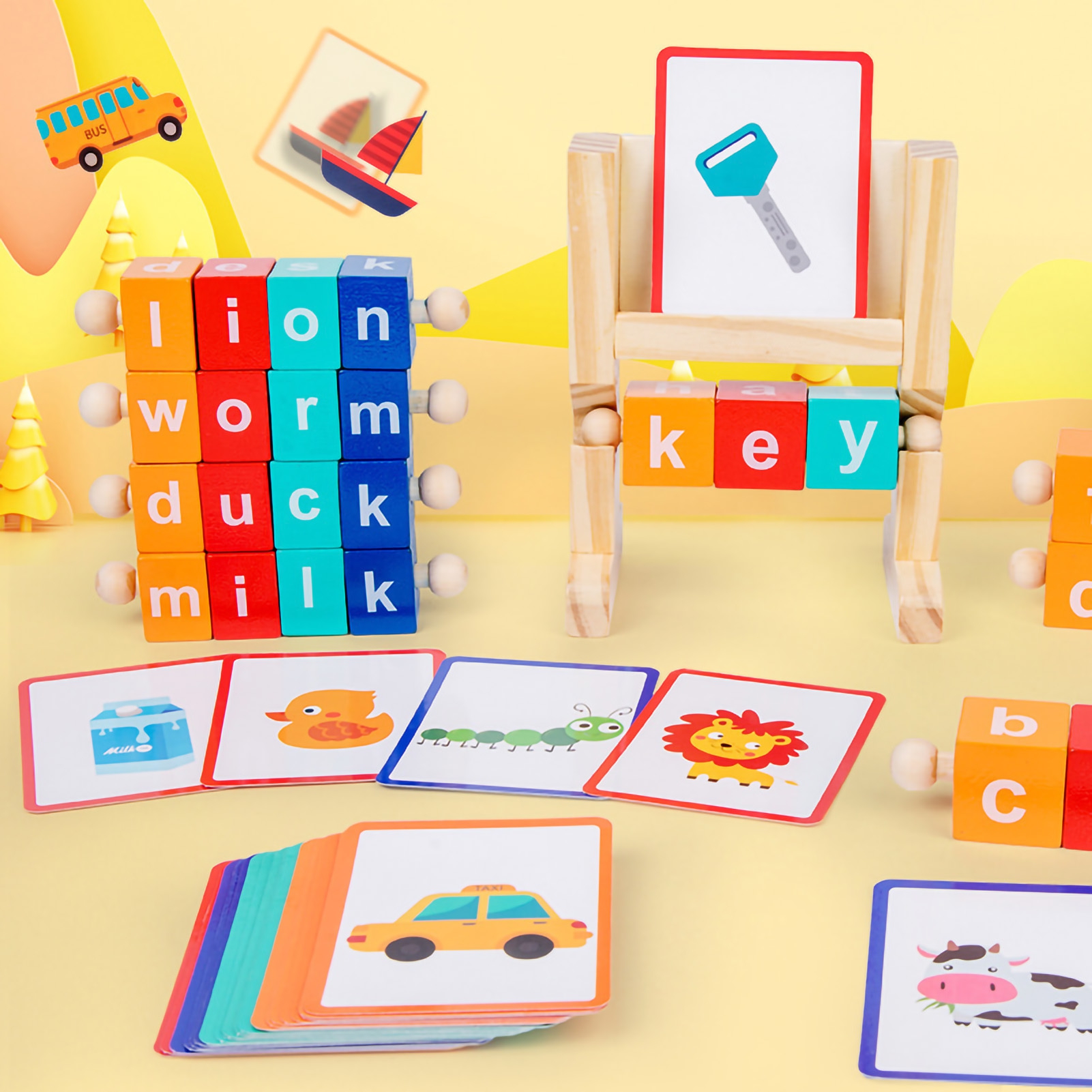 Kainuan English Word Building Blocks Wooden Alphabet Blocks Children's