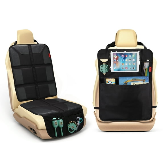 Kaiphy Universal Thick Padded Back Seat Protector with 1 iPad Holder & 4 Storage Pockets, Black
