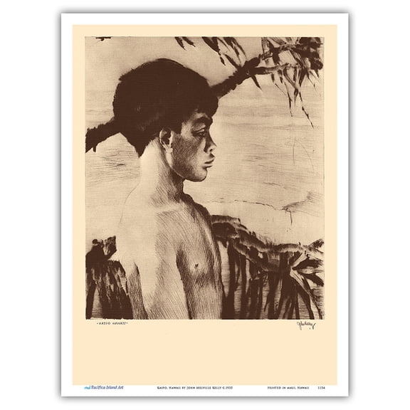 Kaipo Hawaii - Native Hawaiian Boy - from Etchings and Drawings of Hawaiians - Vintage Drypoint Etching by John Melville Kelly c.1935 - Master Art Print (Unframed) 9in x 12in