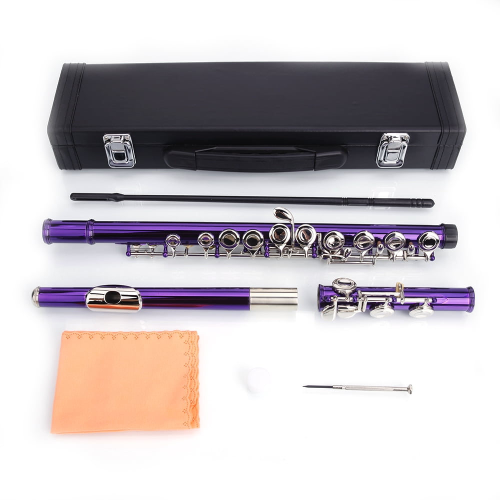 Kaireey Cupronickel C Concert Band Flute, 16 Closed Holes, Purple, with Case, Cleaning Rod and Accessories