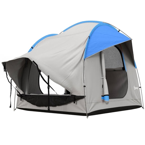 Kaireey Foldable Car Tent for Hatchbacks, CUVs, SUVs and Minivans, 2000mm Water-Resistant Polyester, Mesh Window, 3 Doors, Gray and Blue