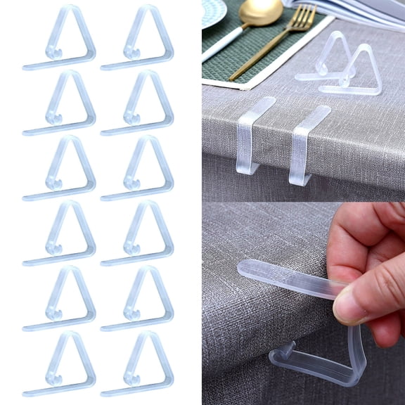 Kaireo 12 Pcs Transparent Plastic Tablecloth Clips, Non Slip Tablecloth Holders, Windproof Table Cover Fasteners for Home, Picnic, Indoor and Outdoor Use
