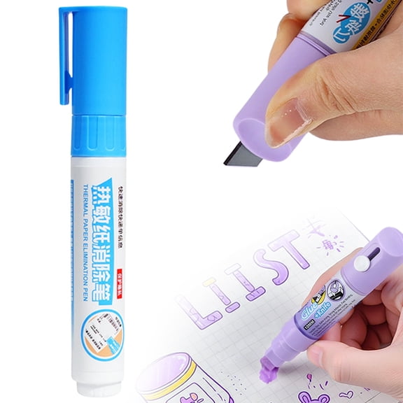 Kaireo 2 in 1 Privacy Wipe Box Cutter Water Based Thermal Paper Eraser Pen with Cutter Quick Thermal Ink Remover Correction Marker for One Smear Printed Labels Packages Documents 5Ml