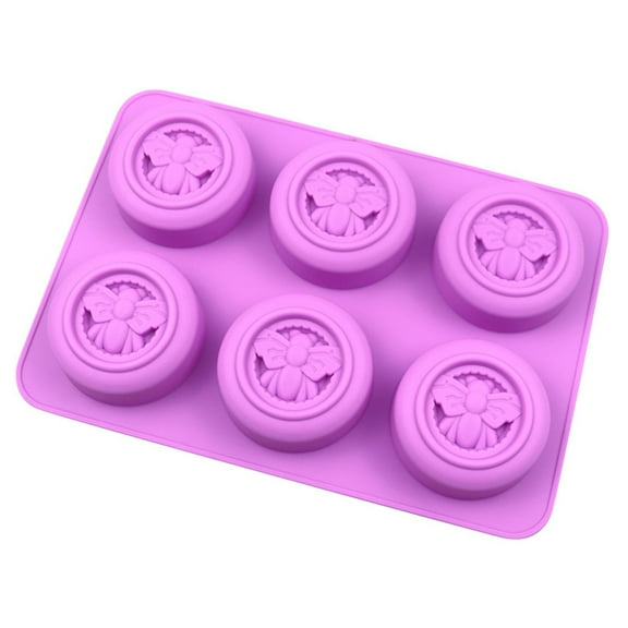 Kaireo 6-Piece Round Bee Silicone Mold,Chocolate and Soap Making Cake Mould,Detailed Design for Creative Diy Treats and Crafts,Easy Release Feature