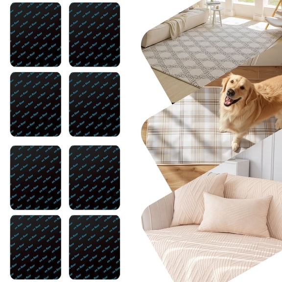 Kaireo 8 Pack Anti Slip Rug Grippers, Non Skid Carpet Stickers for Rugs and Blankets, 8x6 cm Sofa Cushion Fixing Pads, Reusable Carpet Tape for Floor, 1 Set