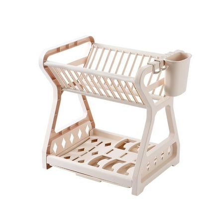 Kaireo Apricot Color Multi-Tier Dish Drying Rack,Space-Saving Kitchen Storage System with Utensil Holders and Efficient Drainage Design for Countertop Organization