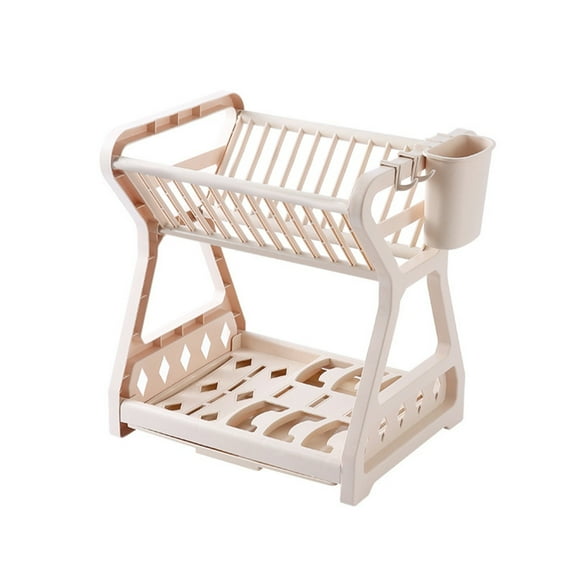 Kaireo Apricot Color Multi-Tier Dish Drying Rack,Space-Saving Kitchen Storage System with Utensil Holders and Efficient Drainage Design for Countertop Organization