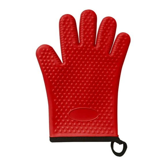 Kaireo Baking Gloves Red,Kitchen Silicone Five Finger Baking Plus Cotton Thickened Non Slip Microwave Oven Mitts,Include:A Pair of Heat-Resistant and Non-Slip Gloves