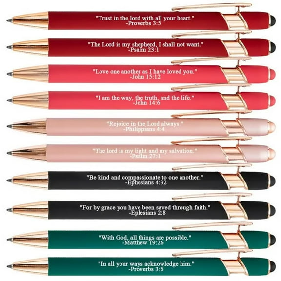 Kaireo Bible Pens 10-Piece Color Collection,Motivational Ballpoint Pens with Stylus Tip,Retractable Encouraging Message Writing Instruments,Ideal for s-chool Christmas Gifts and Daily Use