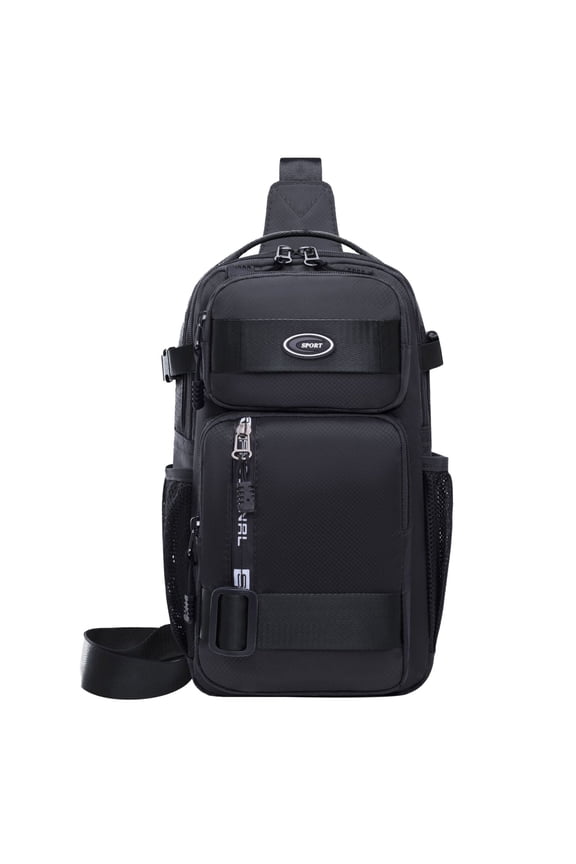 Black Large Capacity Oxford Cloth Backpack,Edc Crossbody Sling Bag with Chest Strap,Sport Shoulder Bag for Motorcycle,Camping,Hiking and Outdoor Travel