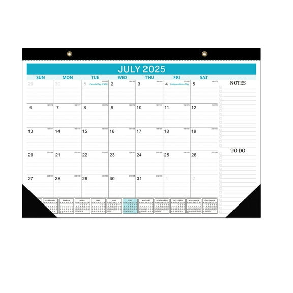 Kaireo Blue Classic 25.7-26.12 Year Wall Hanging Calendar Simple Desktop Calendar with To-Do List and Notes for Office Classroom Home Teacher Planning
