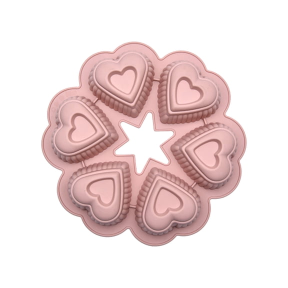Kaireo Chiffon Cake Mold Nordic Powder,6 Cavities Heart Shape Silicone for Functions Baking Soap Fondant Jelly Candy Cookie Small Cake,Non-Stick,Flexible,Dishwasher Safe