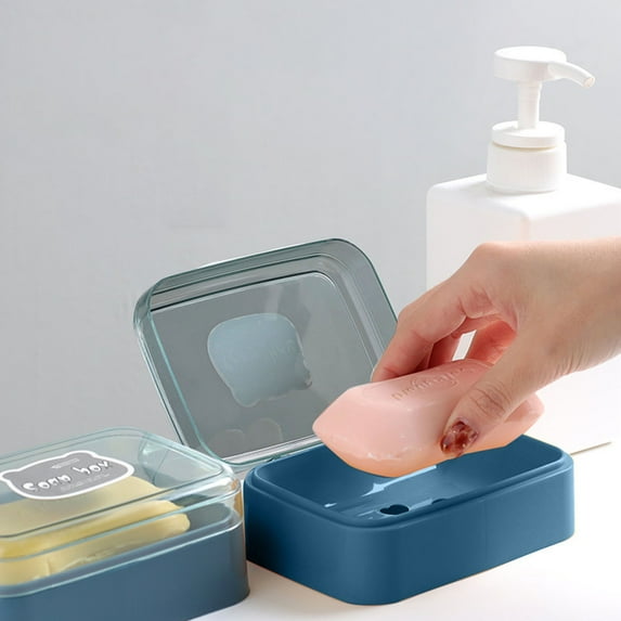 Kaireo Clear Covered Soap Storage Box, Drainage Design Soap Dish with Lid for Bathroom Countertop Daily Use