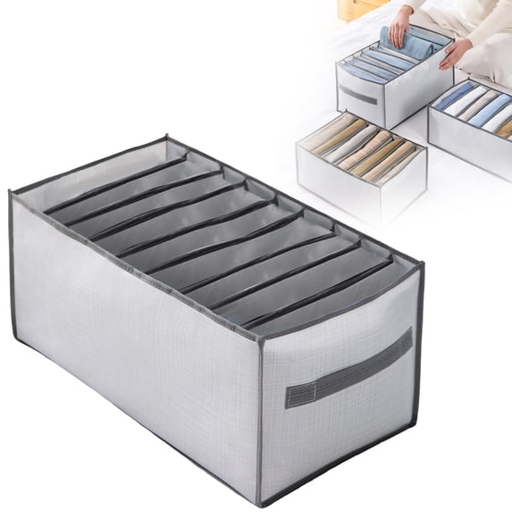 Kaireo Clothes Drawer Organizer 9 Grids, Large Mesh Storage Box for Jeans T-Shirts Leggings, Breathable Washable Closet Organizer for Wardrobe Dresser – Grey