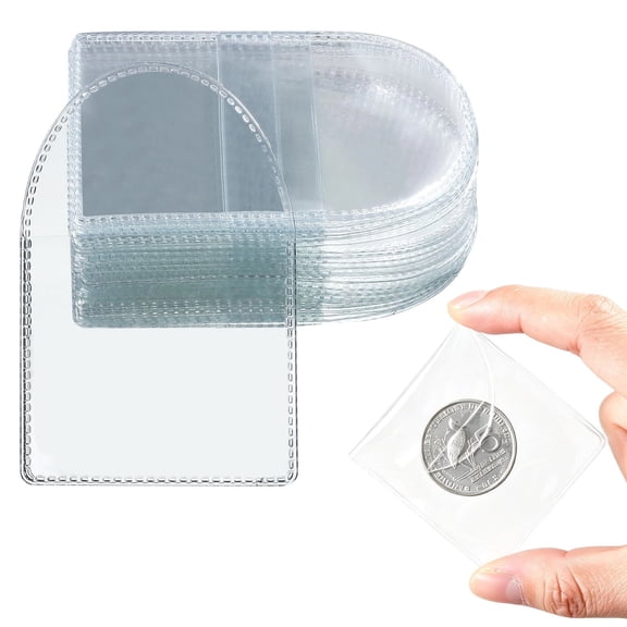 Kaireo Coin Holder Sleeves 50 Pcs Coin Flips 2 Inch, Single Pocket Clear Plastic Individual Coin Protector for Collectors