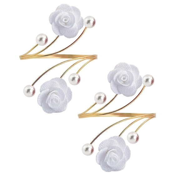 Kaireo Curtain Tiebacks 2PCS, Red Rose with Pearl Accents Gold Tone Floral Holdbacks – Handmade No Drill Curtain Ties for Living Room, Bedroom & Home Decor