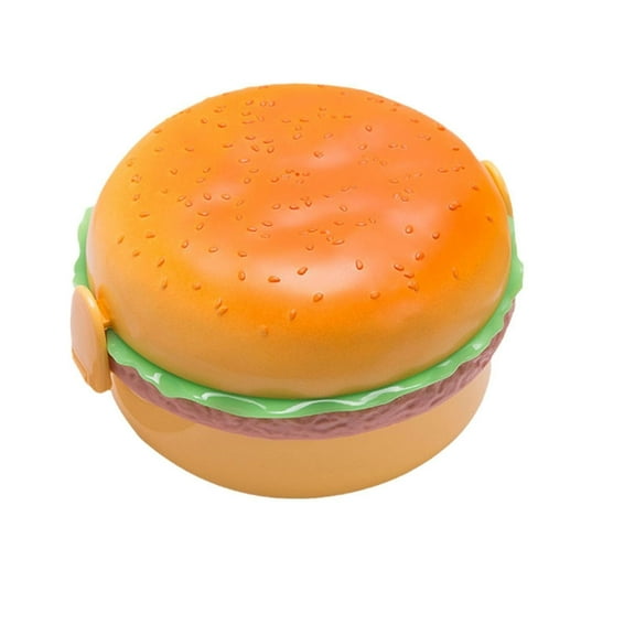 Kaireo Cute Double-Layer Hamburger Lunch Box Round,Creative Hamburger Shape Lunch Box Large Capacity 3 Box with Fork Microwave Heated,Include:A Double-Decker Hamburger Lunch Box