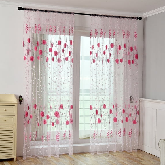 Kaireo Decorative Floral Tulle Window Curtain, 39"x 78.7" Sheer Polyester Voile Drape, Lightweight Semi-Transparent Window Screen for Balcony & Entryway