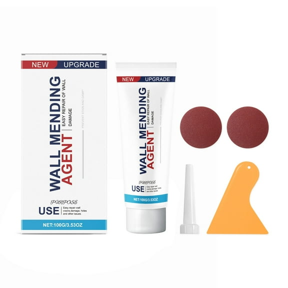 Kaireo Drywall Repair Kit 1 Pack Wall Mending Agent Wall Spackle with Scraper Wall Hole Fill Quick and Easy Solution,100Ml,Wall Repair Gluewhite1 Repair Paste, 1 Scraper,1 Sharp Nozzle,2 Sandpapers