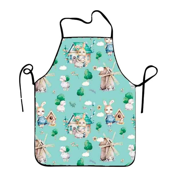 Kaireo Easter Apron Ba,Easter Cartoon Rabbit Eggs Easter Polyester Fine Grain Sleeveless Apron Home Smock Multi Function Apron,Include:1X Apron