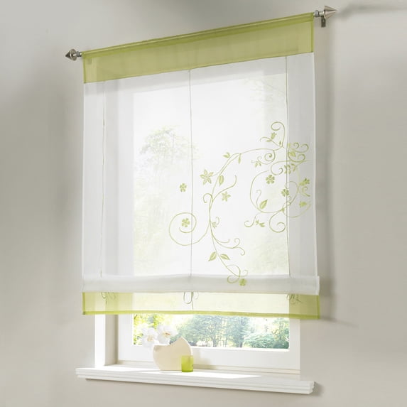 Kaireo Elegant Embroidery Sheer Tulle Roman Blinds, Pastoral Style Short Window Shade for Light Filtering Home Room Decor