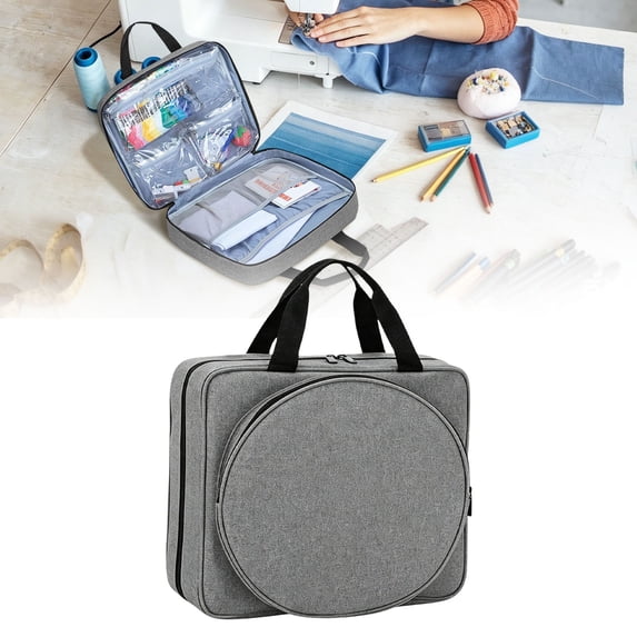 Kaireo Embroidery Project Bag, Square Supplies Storage Tote, Portable Craft Carry Case for Cross Stitch Kits Tools, Multiple Pockets, Gray, Bag Only