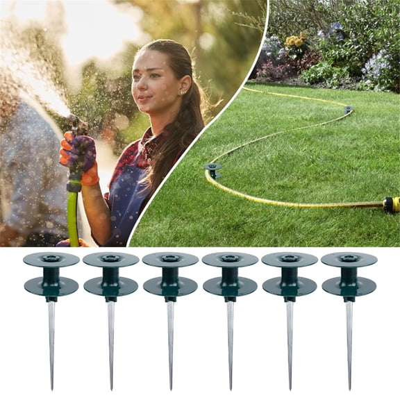 Kaireo Garden Hose Guide 6 Pack 10 Inch, Heavy Duty Metal Stake with Spin Top, Rustproof Hose Guard for Plant Protection, Keeps Hose Out of Flower Beds