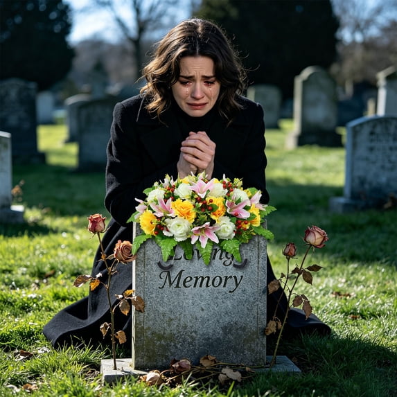 Kaireo Grave Memorial Artificial Floral Spray with Stand Realistic Fake Flower Arrangement for Cemetery Outdoor Decor