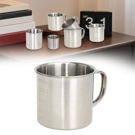 Kaireo Handle-Free Stainless Steel Measuring Cups, Clear Graduated Scale Design, 3 Sizes 120ml/250ml/350ml, Durable Kitchen Tools for Accurate Baking and Rice Portioning